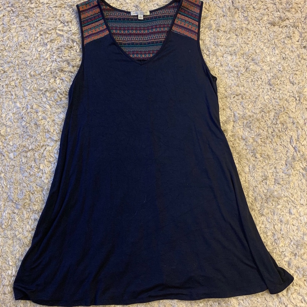 Navy tank dress with embroidered backing